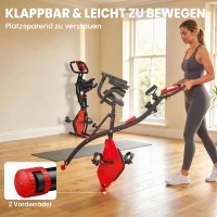 HOMCOM Heimtrainer 2-in-1 Fahrradtrainer mit LCD-Display Pulsmesser verstellbar Sitz Räder, klappbarer Hometrainer Trimmrad mit 8 stufig Magnetwiderstand, Spannseil, Stahl(m-7)