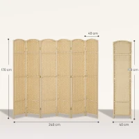 HOMCOM Paravento Divisorio da Interni Pieghevole a 6 Ante Intrecciato, 240x170 cm, Beige(m-3)