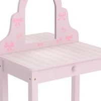 AIYAPLAY 2-in-1 kinderkaptafel met krukje, afneembare spiegel en lade, roze, voor meisjes van 3-6 jaar(m-13)
