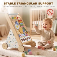 AIYAPLAY Wooden Baby Walker, Toddler Push Along Walker with Speed Control, Activity Centre and 5 Blocks for 18 Months+, Natural(m-7)