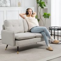 HOMCOM Divano 2 Posti in Tessuto Effetto Lino con Gambe in Acciaio e Cuscini Imbottiti, 139x68x80 cm, Bianco Crema(m-9)