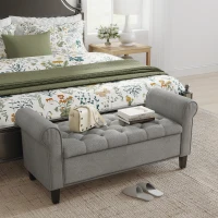 HOMCOM Panca Fondo Letto in Tessuto Effetto Velluto con Contenitore e Braccioli Arrotolati, Grigio Chiaro(m-10)