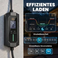 HOMCOM Mobiele Wallbox 11kW 8m Type 2 6–16 A 3-fase laadkabel CEE 16A naar Type 2 met instelbaar laadvermogen starttijdvoorinstelling(m-5)