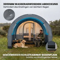 Outsunny Campingzelt bis 3 Pers., Familienzelt, separate Bereiche, wasserdicht, Grau/Blau(m-6)