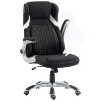 Vinsetto Chaise de Bureau Ergonomique en Tissu Effet Lin avec Support Lombaire, Hauteur Réglable, Bascule, Noir(m-7)
