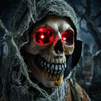 HOMCOM 170cm Animated Grim Reaper, Life-Size Halloween Animatronic with Moving Hands/Head, Glowing Eyes, Creepy Sound(m-11)