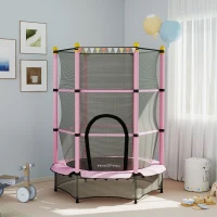 HOMCOM 4.6FT/55" Kids Trampoline with Enclosure Net, Outdoor Indoor Use, for Ages 3-10 Years, Pink(m-10)
