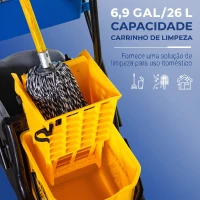 HOMCOM Balde de Esfregona 26 L com Rodas, Sistema de Espremedor, Asa de Transporte e Duplo Compartimento 78x45x95 cm Multicolor(m-4)
