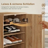 HOMCOM Schuhschrank mit 2 Türen, 6 verstellbare Regalböden, Soft-Close-Scharniere für 14 Paar Schuhe, Naturholz(m-6)