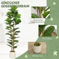 HOMCOM Künstlicher Geigenfeigenbaum Kunstpflanze mit 91 Blättern, Massivholzstamm, Topf, 55 x 55 x 180 cm, Grün(m-4)