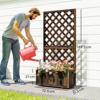 Outsunny Garden Planter with Trellis, 45L Raised Bed for Climbing Plants, Vines, Flowers, Outdoor Planter Box for Patio, 72.5 x 31.5 x 149.5 cm, Carbonised Finish(m-3)