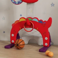 AIYAPLAY 5-in-1 Dinosaur Basketball Set with Adjustable Basketball Stand and Golf Game, Indoor for Boys Girls, Red(m-9)