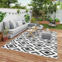 Outsunny Alfombra de Exterior Reversible 182x274 cm con Patrón Geométrico Impermeable con Bolsa Blanco y Negro(m-10)