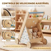 AIYAPLAY Andarilho de Madeira para Bebé com Atividades Montessori Controlo de Velocidade 5 Blocos e Rodas Natural(m-4)