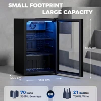 HOMCOM 70L Drinks Fridge, 70 Can Under Counter Freestanding Beer Fridge with LED Light(m-3)