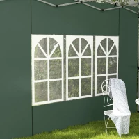 Outsunny 2er-Set Seitenteile für Pavillon 3x3/3x4 m, Seitenwand mit Fenster, wasserdicht Grün(m-9)