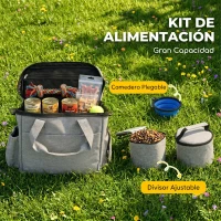 PawHut Bolso de Viaje para Perros Bolsa de Premios con 2 Contenedores de Pienso y Cuenco Plegable Bolsillos Gris Claro(m-4)