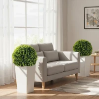 HOMCOM 2er-Set Künstlicher Eukalyptuskugeln 65 cm Kunstpflanze mit UV-Schutz, 330 Blättern im Topf, Grün(m-10)