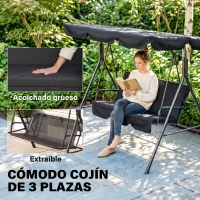 Outsunny Balancín de Jardín con Techo Ajustable en Ángulo Carga Máx. 200 kg Acero 172x110x153 cm Negro(m-7)
