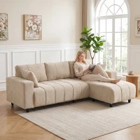 HOMCOM L-förmiges Ecksofa mit flexibler Chaiselongue, 3-Sitzer-Couch mit 2 Kissen, Metallrahmen, für Wohnzimmer, Beige(m-10)