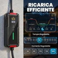 HOMCOM Caricabatterie Auto Elettrica, 3,5 kW Tipo 2, 5 m Cavo, 6A-16A, Timer(m-3)