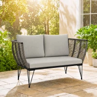 Outsunny Gartensofa mit Kissen 2-Sitzer Sofa Outdoor Balkon Sofa Rattansofa Polyrattan Gartenmöbel 123 x 67 x 72 cm Hellgrau(m-2)