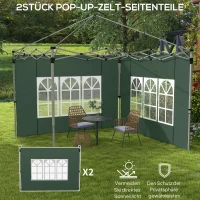 Outsunny 2er-Set Seitenteile für Pavillon 3x3/3x4 m, Seitenwand mit Fenster, wasserdicht Grün(m-4)