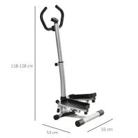 HOMCOM stepper met handvat fitness hometrainer voor thuis, klein fitnessapparaat voor been- en bodemtraining met LCD-scherm, instelbare snelheid Metaal ABS Zwart + Zilver 55 x 53 x 118-128 cm(m-3)