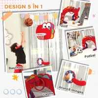 AIYAPLAY 5-in-1 Dinosaur Basketball Set with Adjustable Basketball Stand and Golf Game, Indoor for Boys Girls, Red(m-5)
