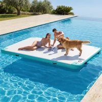 Outsunny Luftmatratze Pool Klappbar Badeinsel Aufblasbare Wasserhängematte Rutschfest Wasser Matratze Pool Spielzeug für Erwachsene Schwimminsel für Pool See 304 x 204 x 15 cm(m-9)