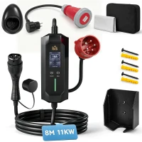 HOMCOM Mobiele Wallbox 11kW 8m Type 2 6–16 A 3-fase laadkabel CEE 16A naar Type 2 met instelbaar laadvermogen starttijdvoorinstelling(m-12)