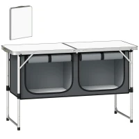 Outsunny Campingkeuken opvouwbaar Campingkast met aluminium frame opbergruimte werkblad voor camping en reizen zilver(m-11)