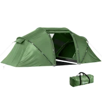 Outsunny Tunnelzelt für 4 Personen, Campingzelt mit Tür, Bodenplane, 2000mm wasserdicht Grün(m-12)