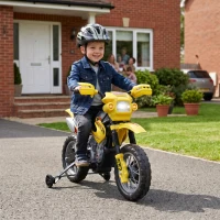 HOMCOM Moto électrique enfants, moto cross pour enfants avec batterie 6 V, phares, musiques et roues d'entraînement, 3 à 6 ans, charge 25KG, jaune et noir(m-10)