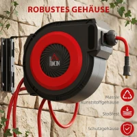 HOMCOM Slanghaspel met terugtrekmechanisme, 16,5 m lange slang, wandmontage, Rood+Zwart(m-6)