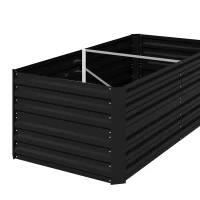 Outsunny Raised Beds for Garden, Galvanised Steel Outdoor Planters with Multi-reinforced Rods, 180 x 90 x 59 cm, Black(m-15)