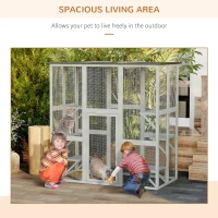 PawHut Wooden Catio Cat Outdoor Enclosure, Cat Cage with Waterproof Roof, Platforms, for Multiple Kittens, 180 x 98 x 180 cm(m-7)