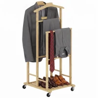 HOMCOM Bamboe kledingrek op wielen, compact, met hangers, ophangstangen, opbergvak en onderrek, eikenlook(m-15)