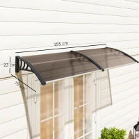 Outsunny Auvent de porte d'entrée, toit marquise de porte exterieur en polycarbonate et profil aluminium résistante toit abri protection contre la pluie et UV pour terrasse, balcon, 195x75cm, marron(m-3)