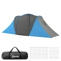 Outsunny Tunnelzelt, 2000mm Wasserabweisend Campingzelt für 4 Personen, mit 2 Schlafzimmern Wohnbereich Tragetasche Grau+Blau(m-11)
