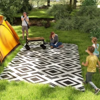 Outsunny Alfombra de Exterior Reversible 182x274 cm con Patrón Geométrico Impermeable con Bolsa Blanco y Negro(m-2)