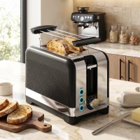 HOMCOM 2-Scheiben-Toaster mit 7 Bräunungsstufen, Aufwärm-/Auftau-/Abbruchfunktionen, Wärmerost, 930 W(m-10)
