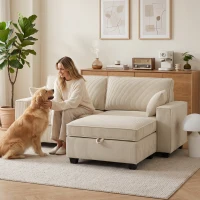 HOMCOM Ecksofa 216 cm 3-Sitzer L-Form Sofa mit Umkehrbarem Aufbwahrungshocker, Cord-Optik, Breiter Sitzfläche, für Wohnzimmer(m-8)