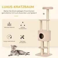 PawHut Kratzbaum 148 cm hoch Katzenbaum mit Höhle, 4 Spielzeuge, Sisalstämme, große Plattform, mehrstöckig für Katzen bis 5 kg(m-4)