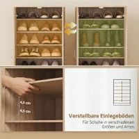 HOMCOM Schuhschrank mit 2 Türen, 6 verstellbare Regalböden, Soft-Close-Scharniere für 14 Paar Schuhe, Naturholz(m-5)