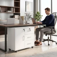 HOMCOM Mueble para Impresora con Ruedas Mesa para Impresora con Puerta y 3 Cajones Cerraduras Estante Ajustable Blanco(m-9)