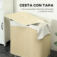 HOMCOM Cesto de Ropa Sucia de Bambú con 1 Compartimento Asas para Facilitar el Uso y Bolsas Desmontables Lavables 60x40x60 cm(m-5)