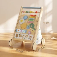 AIYAPLAY Wooden Baby Walker, Toddler Push Along Walker with Speed Control, Activity Centre and 5 Blocks for 18 Months+, Natural(m-3)