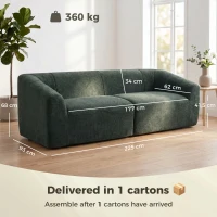 HOMCOM 3-Sitzer Sofa ohne Rahmen mit breiter Sitzfläche, dicker Polsterung, in Chenille, Dunkelgrün(m-3)
