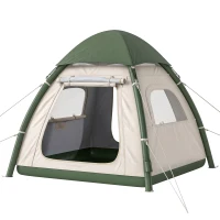 Outsunny Inflatable Camping Tent with Rainfly, 3 Man Air Tent 3000mm Waterproof Blow Up Tents, Beige(m-15)